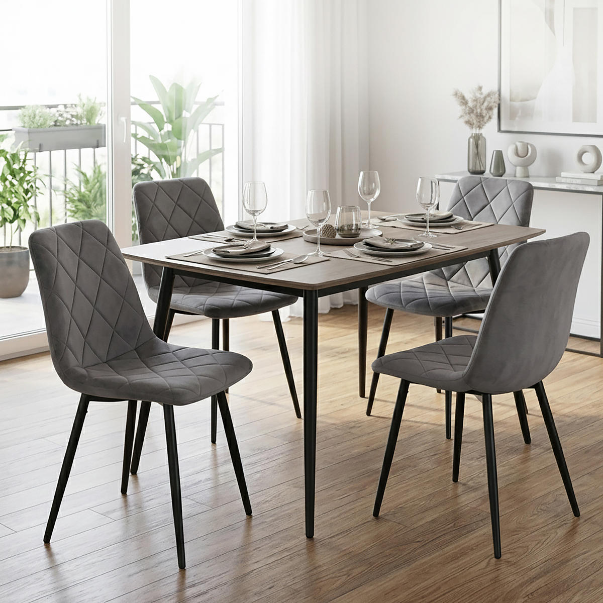 STOL Grå 4-pack sammet metallben - Grå, Trä/Textil (43/86/53.5cm) - Relaxdays