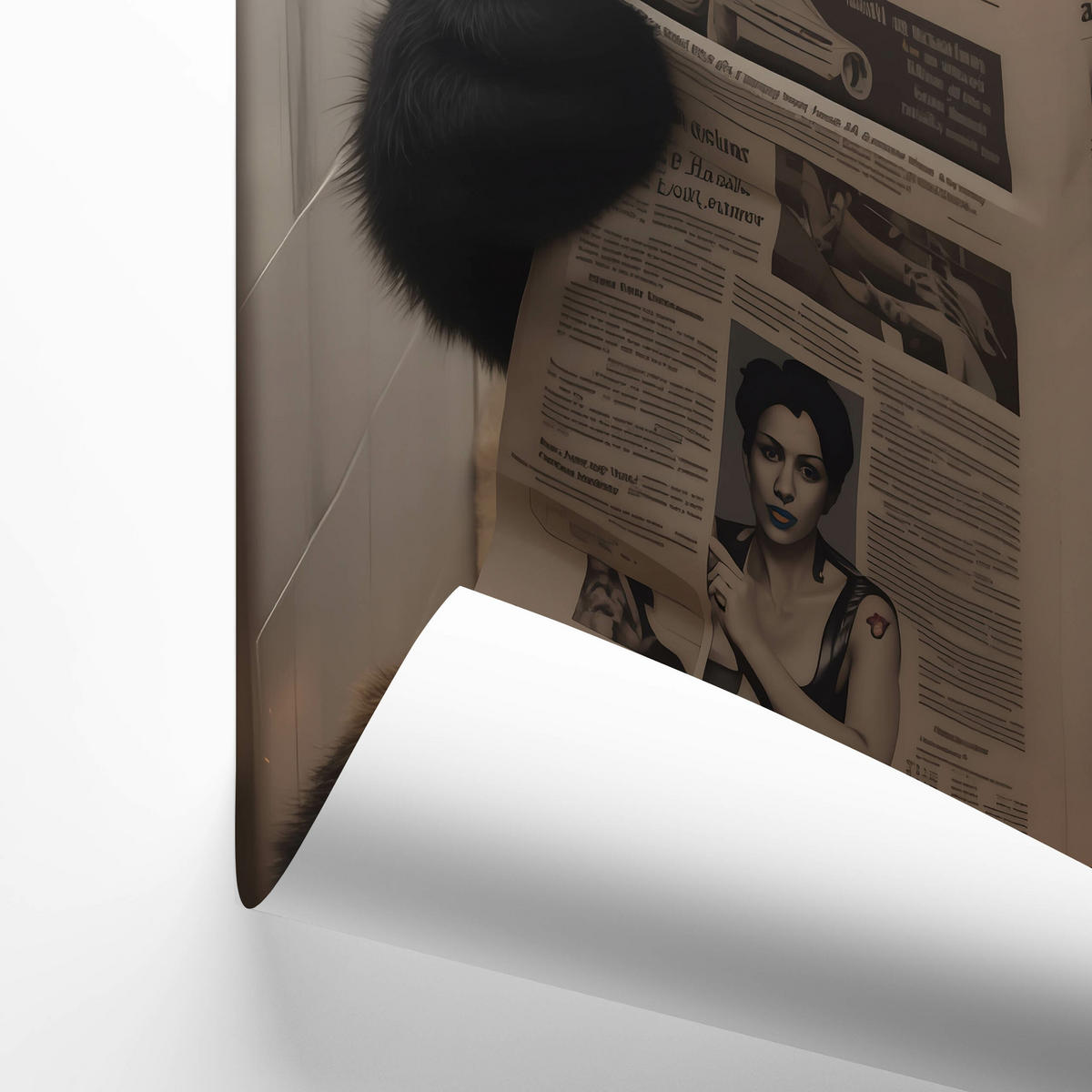 POSTER für Badezimmer WC PANDA auf Toilette mit Zeitung Abstraktion 30x40cm - Beige/Schwarz, Papier (30/40/40cm) - Muralo