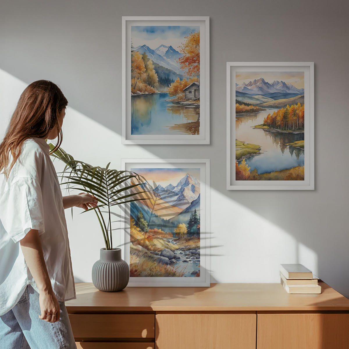 WANDBILDER 3er-Set - 40x60 cm Weißer Rahmen - Gebirgsflüsse, Herbstbäume - Weiß, Kunststoff (40/60cm) - ArtPrintCave