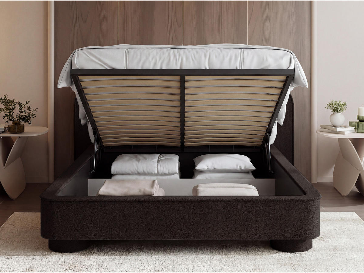 POLSTERBETT Aurora mit Bettkasten, Lattenrost & gepolsterten Füßen in Braun Boucle 140x200 cm - Birkefarben/Braun, Textil/Metall (140/200cm) - WFL GROUP