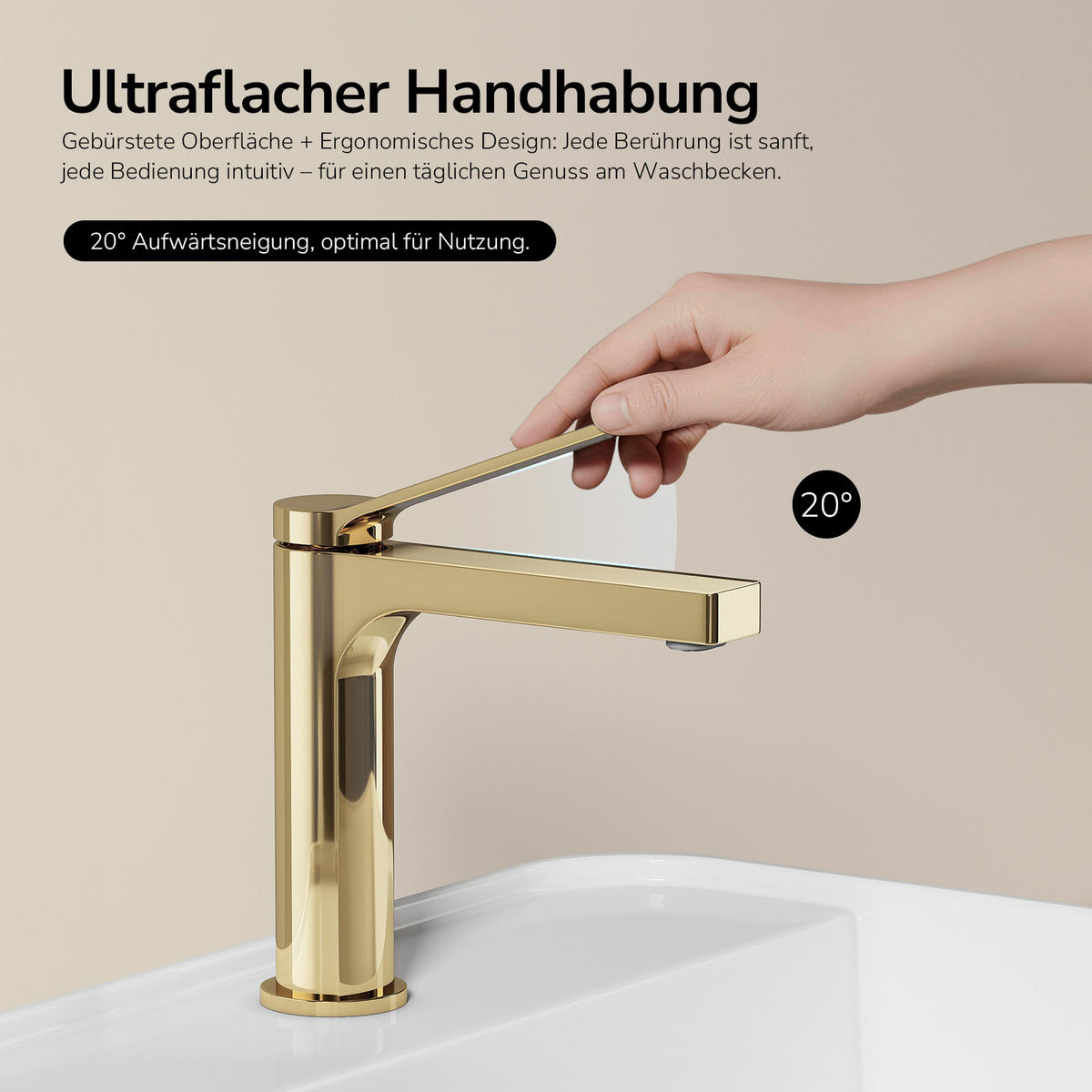 WASCHTISCHARMATUR mit Spulen-Zertifiziertem Filterelement Champagnergold - Goldfarben, Metall (17.3/4.6/19.5cm) - EMKE
