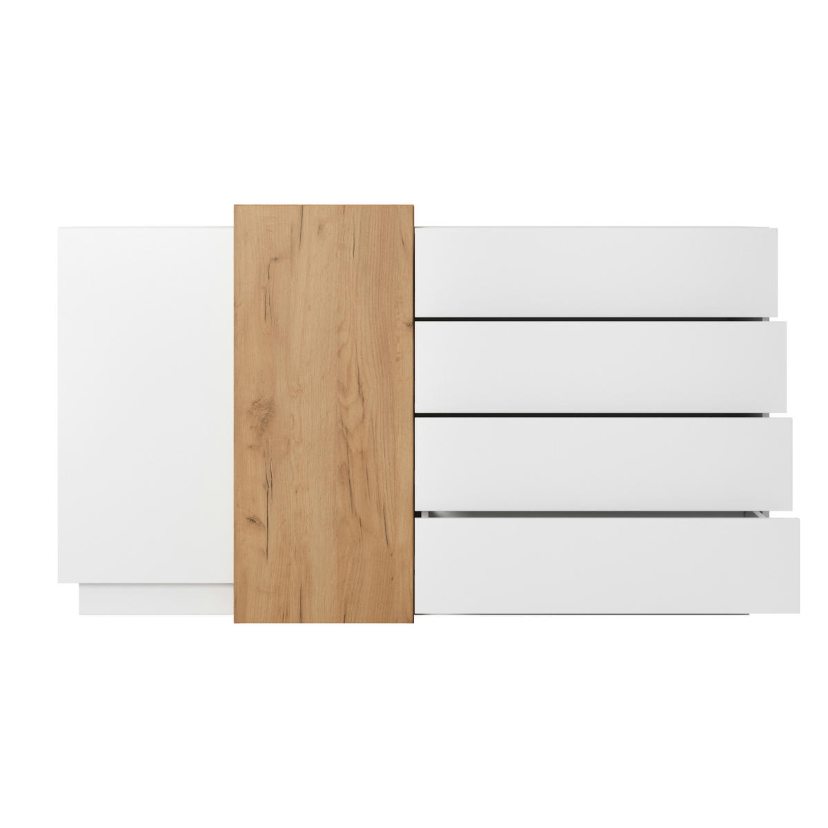 SIDEBOARD ETNE KOM2 ABS-Kante Eiche Weiß - Weiß, Glas/Holzwerkstoff (160/94/45cm) - Komodee