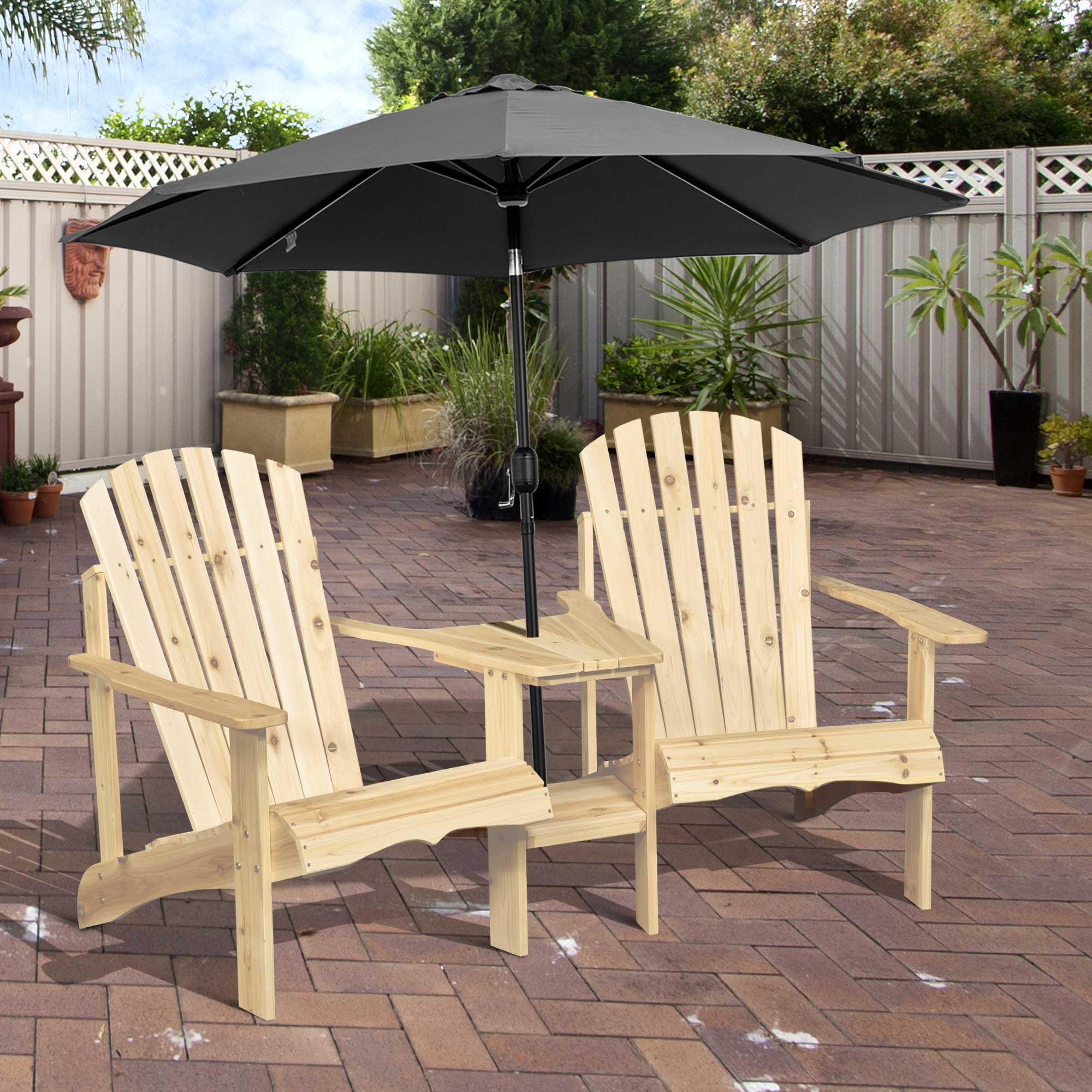 GARTENSTUHL mit Tisch und Schirmloch für Balkon Massivholz Natur 178 x 87 x 92 cm - Naturfarben, Holz (87/94/170cm) - Outsunny