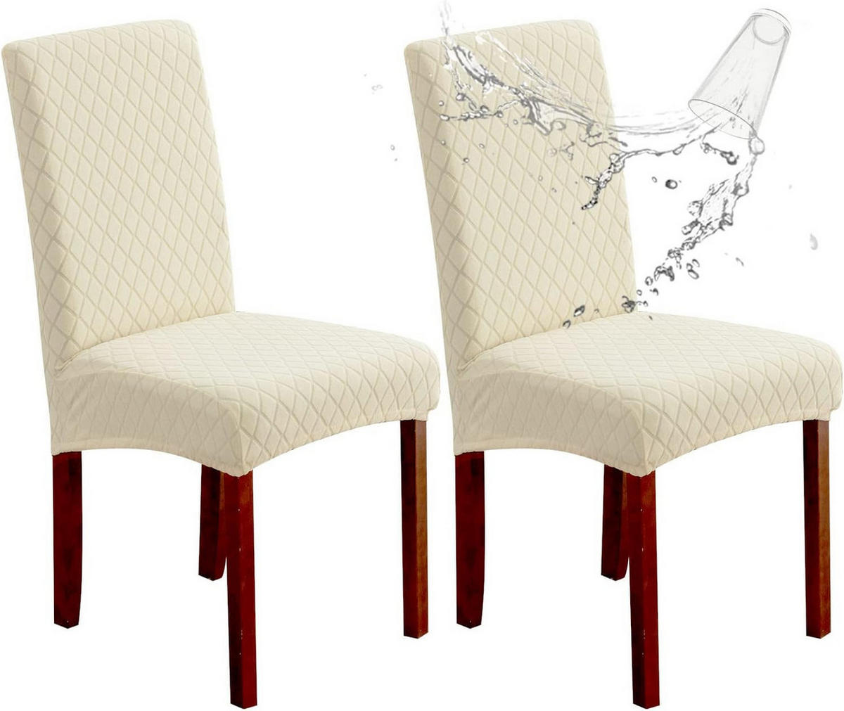 STUHLHUSSE Premium Wasserdicht Stretch Stuhlbezug Beige 2 Stück - Beige, Textil (45/45cm) - Kaket