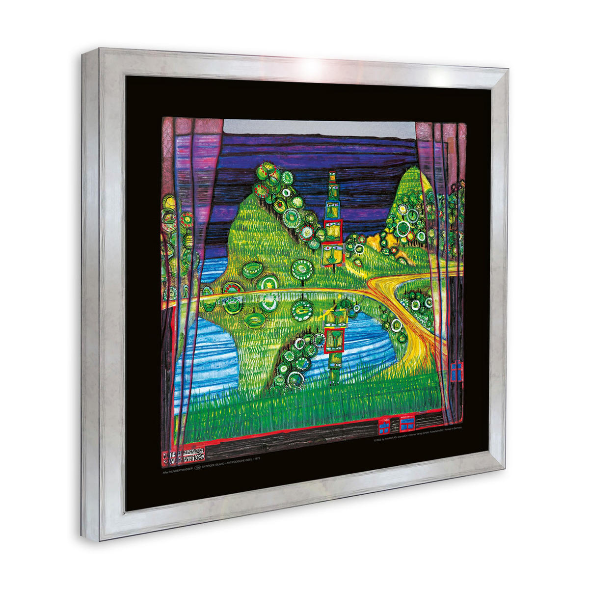 BILD gerahmt 53x53 cm Friedensreich Hundertwasser „Antipodische Insel“ - Gelb, Holz (53/53cm) - artissimo