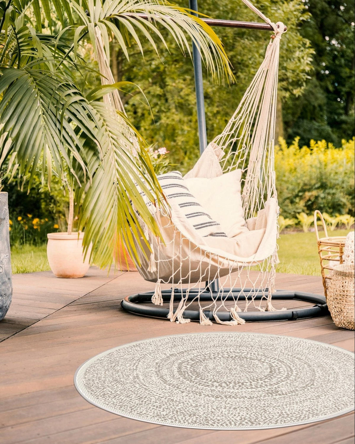 TEPPICH rund für Innen und Außen Ethno-Stil beige - Beige, Textil (120/120cm) - AFK Living