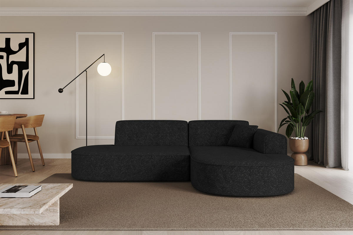 ECKSOFA Ottomane Rechts MARI-L1 - 243x171x79 cm Schwarz Tissu - Schwarz, Holzwerkstoff/Kunststoff (171/243cm) - ALTDECOR