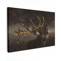 LEINWANDBILD Rotwild - Schwarz - Gold Groß 140x90 cm - Braun, Textil (140/90cm) - MuchoWow