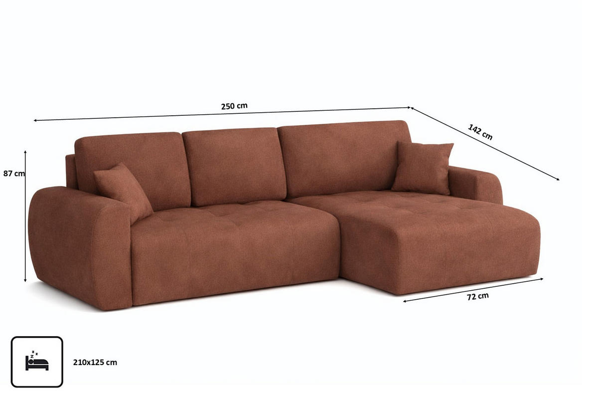 ECKSOFA Mit Schlaffunktion Und Bettkasten L-Form Ivo L, Veloursstoff Salvador, Dunkelbraun, Rechts - Dunkelbraun, Holz (250/142cm) - Kaiser Möbel