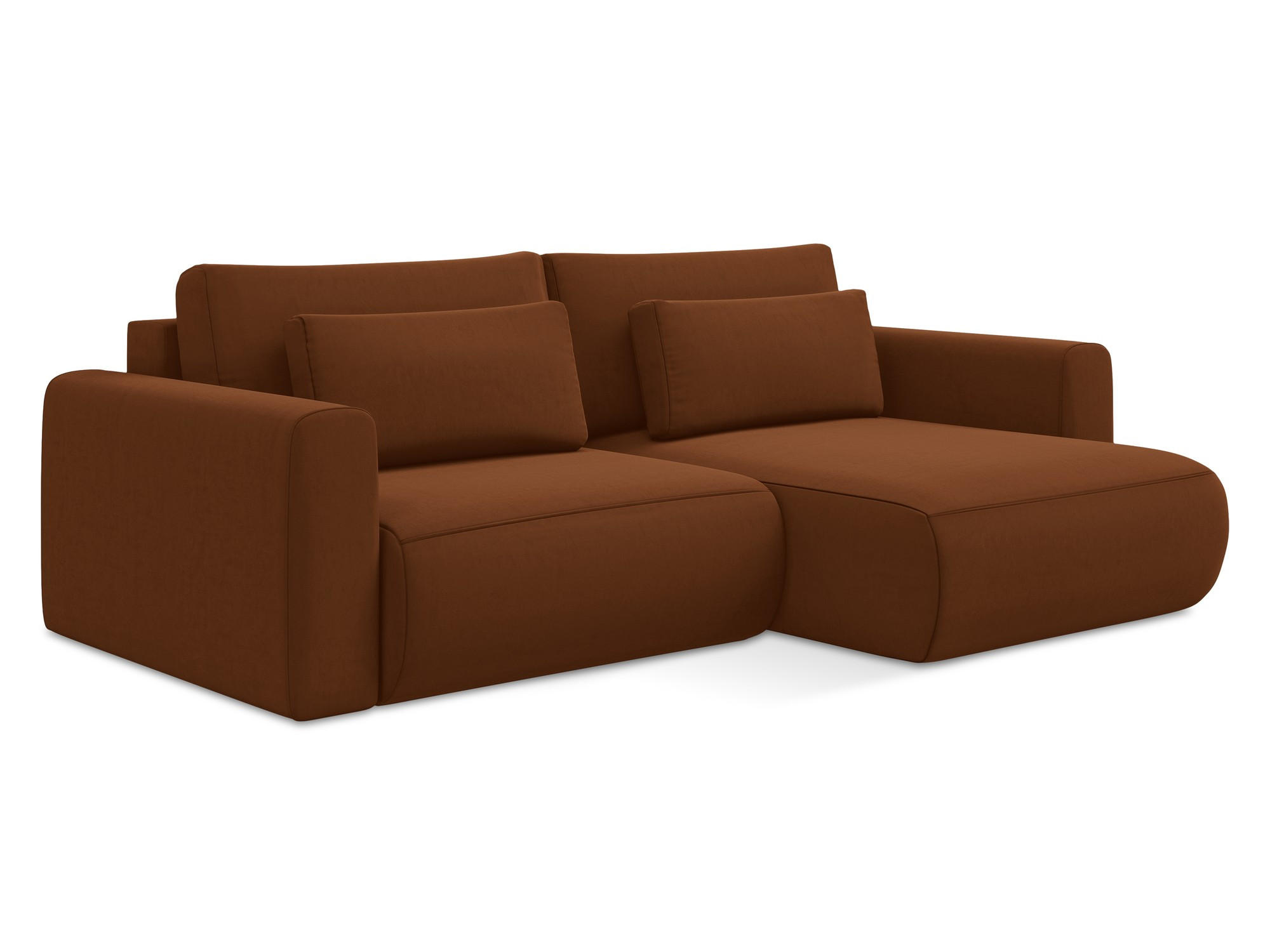 ECKSOFA mit Schlaffunktion Samt Stoff Orange - Terracotta/Schwarz, Kunststoff/Textil (240/149cm) - Makamii