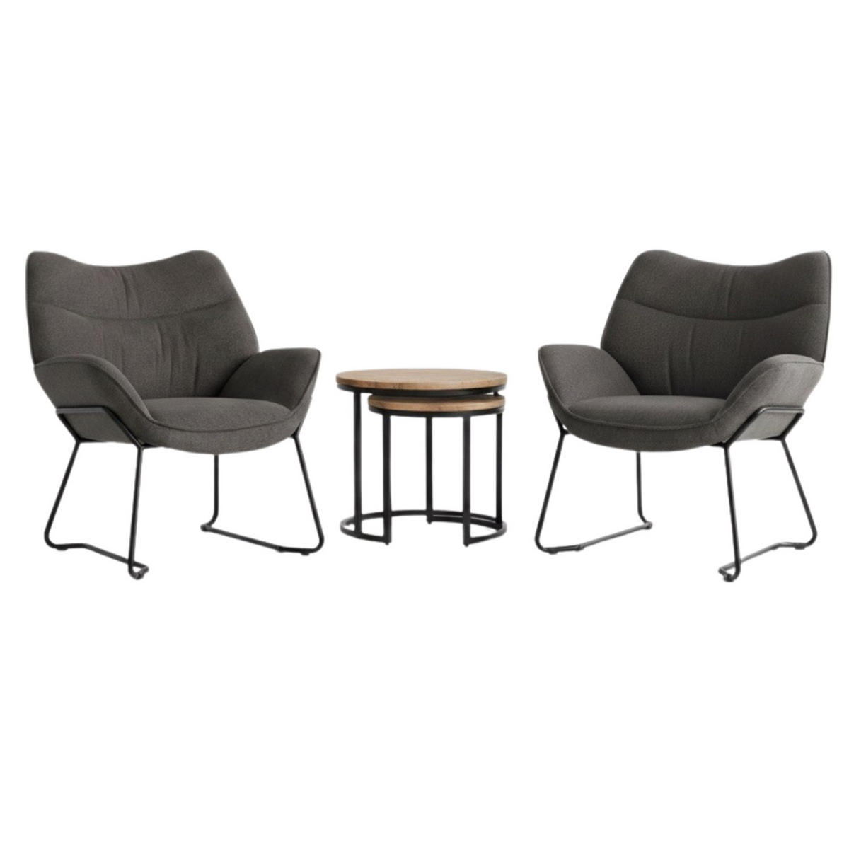 MÖBELSET Couchtisch Fermo, 2er Set Sessel Aliano dunkelgrau - Dunkelgrau/Schwarz, Holz/Textil (58/45/58cm) - bene living