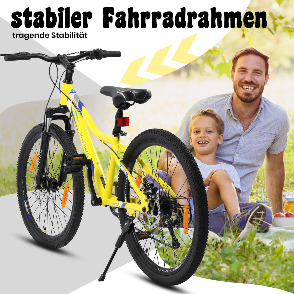KINDERFAHRRAD 20 Zoll - Gelb mit V-Bremsen und 6-Gang-Schaltung - Stahlrahmen - Gelb, Metall (93cm) - Oxeza