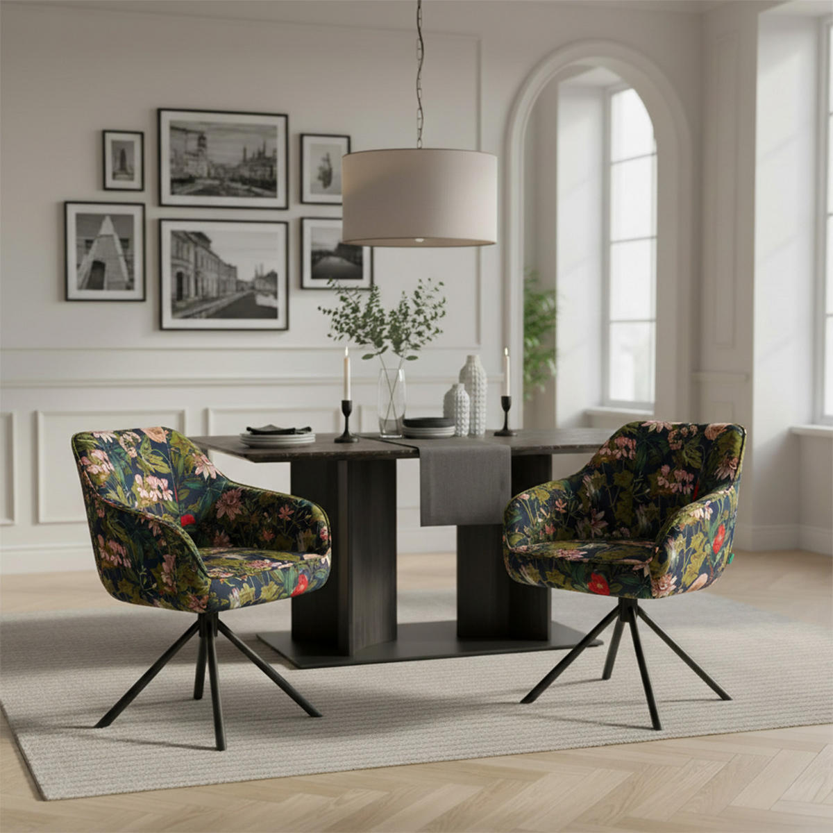 ARMLEHNSTUHL Mika-Maya 2er-Set - Multicolor/Schwarz, Textil/Metall (60/82/61cm) - DUBI Möbel