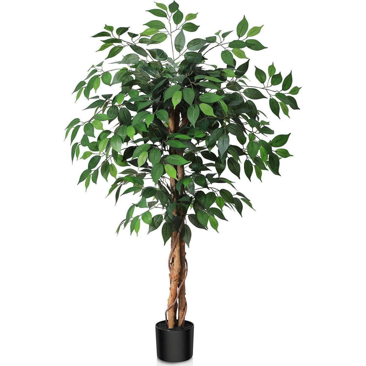 KUNSTPFLANZE Ficusbaum 120 cm Naturholz Stamm - Grün, Holz (87cm)