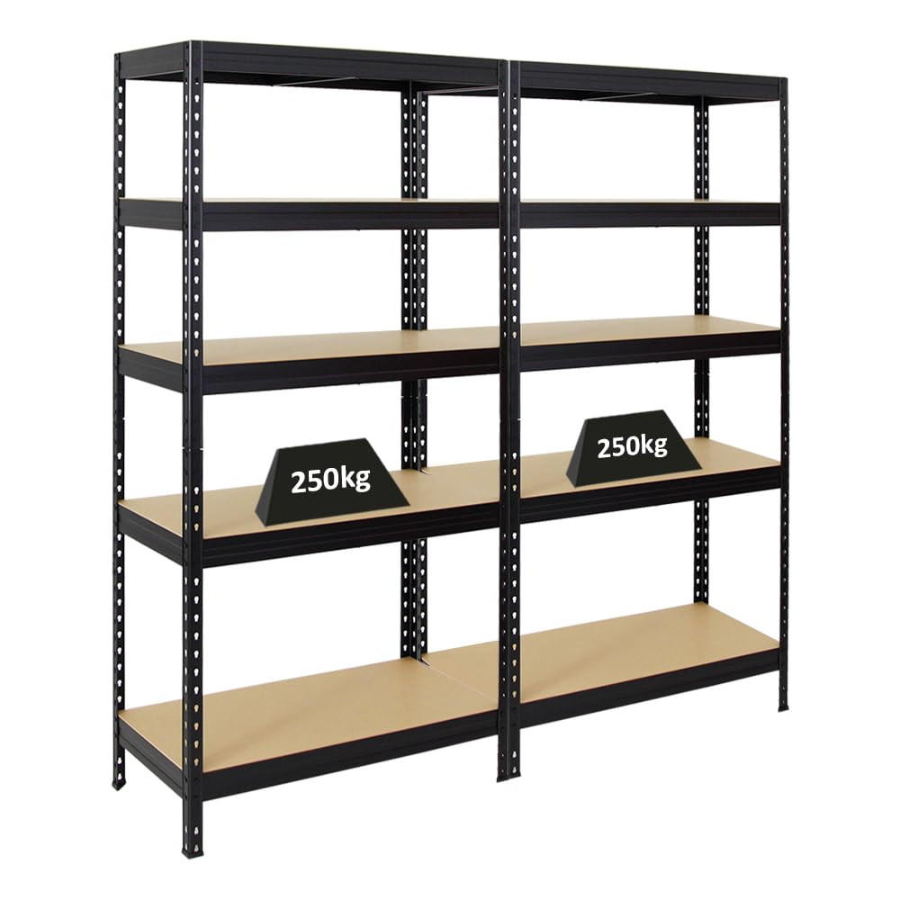 SCHWERLASTREGAL Rivet 2er-Set mit 2x 180x90x45 cm Fachlast 250 kg Schwarz - Schwarz, Metall (180/180/45cm) - PROREGAL
