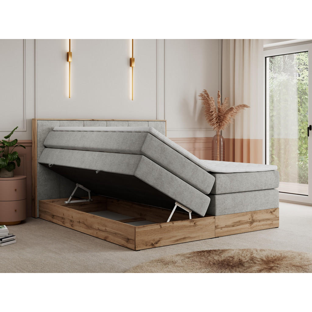 Thumbnail - MKS Boxspringbett, Hellgrau, Textil, 2-Sitzer, H4, Rechteckig, 200x200 cm, Schlafzimmer, Betten, Boxspringbetten
