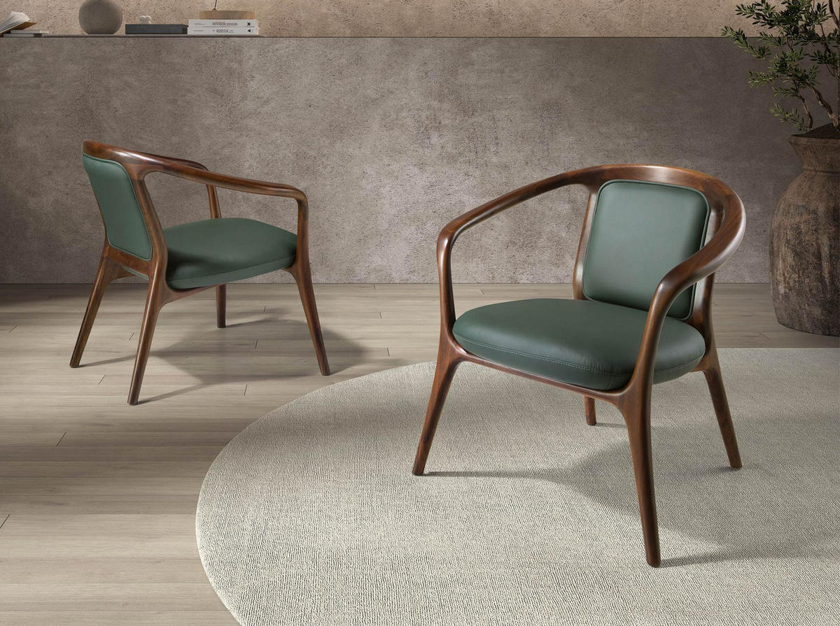 SESSEL aus dunkelgrünem Kunstleder 71/64/72 cm - Dunkelgrün/Nussbaumfarben, Leder/Holz (71/72/64cm) - ANGEL CERDA