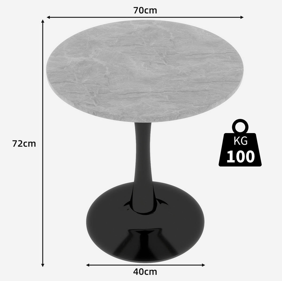 COUCHTISCH 70 cm in Schwarz/Grau aus Kunstmarmor–rund und vielseitig - Grau, Stein (70/70/72cm) - Flora Grace