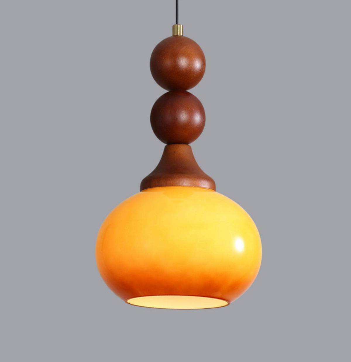 PENDELLEUCHTEN,HOLZ + Metall + Glas, 220 V, 7 W, E27, Durchmesser 18 cm - Gelb, Metall (18/18/30cm) - Authentics