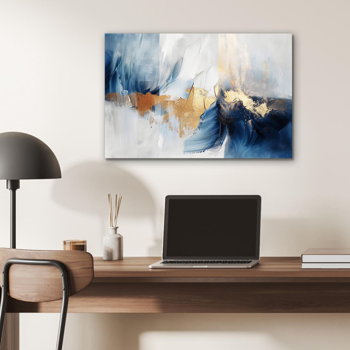 METALLBILD Gold - Blau - Aquarell - Kunst - Modern 60x40 cm - Hellblau, Metall (60/40cm) - MuchoWow
