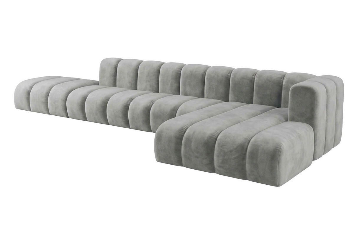 ECKSOFA Modulares In L-Form Mit Hocker, Velvet-Stoff Riviera, Grau, Rechts, GRAND - Grau, Holz (386/179cm) - Kaiser Möbel