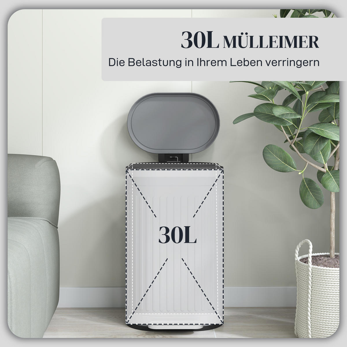 KOŠ NA ODPADKY 30 l, kov a plast, šedý - šedá, kov (31.2/60.8/36.5cm) - HOMCOM