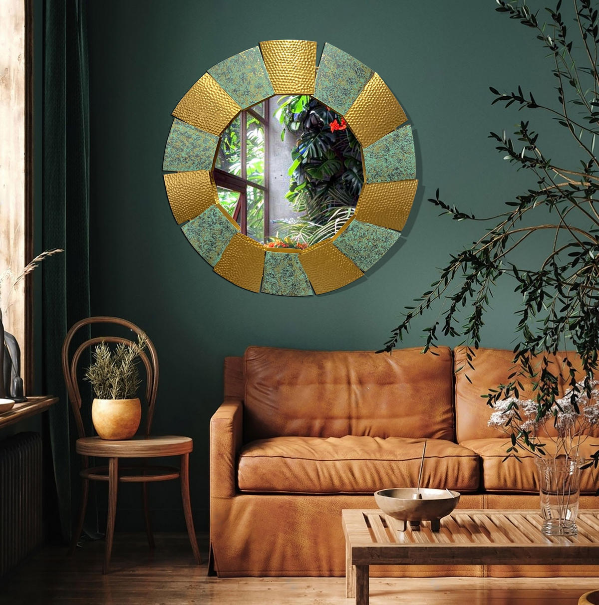 WANDSPIEGEL Rund Metall Burnt Gold 63 cm Hammerschlag-Optik - Goldfarben, Glas (63/63/4cm) - KADIMA DESIGN