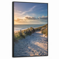 LEINWAND Bilder mit Rahmen - Sonnenuntergang - Strand - Düne - Gras - Ufer - 60x90 - Sandfarben, Textil (60/90cm) - MuchoWow
