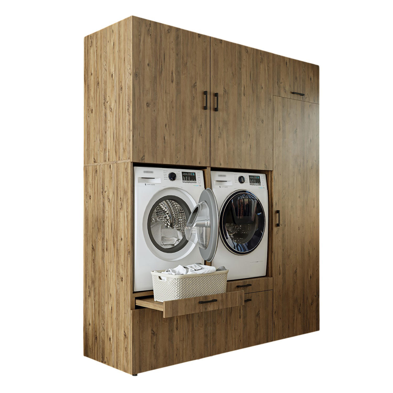 WASCHMASCHINENSCHRANK Serie 2 194cm Breit, 240cm Hoch - Eichefarben, Holzwerkstoff (194/240/67cm)