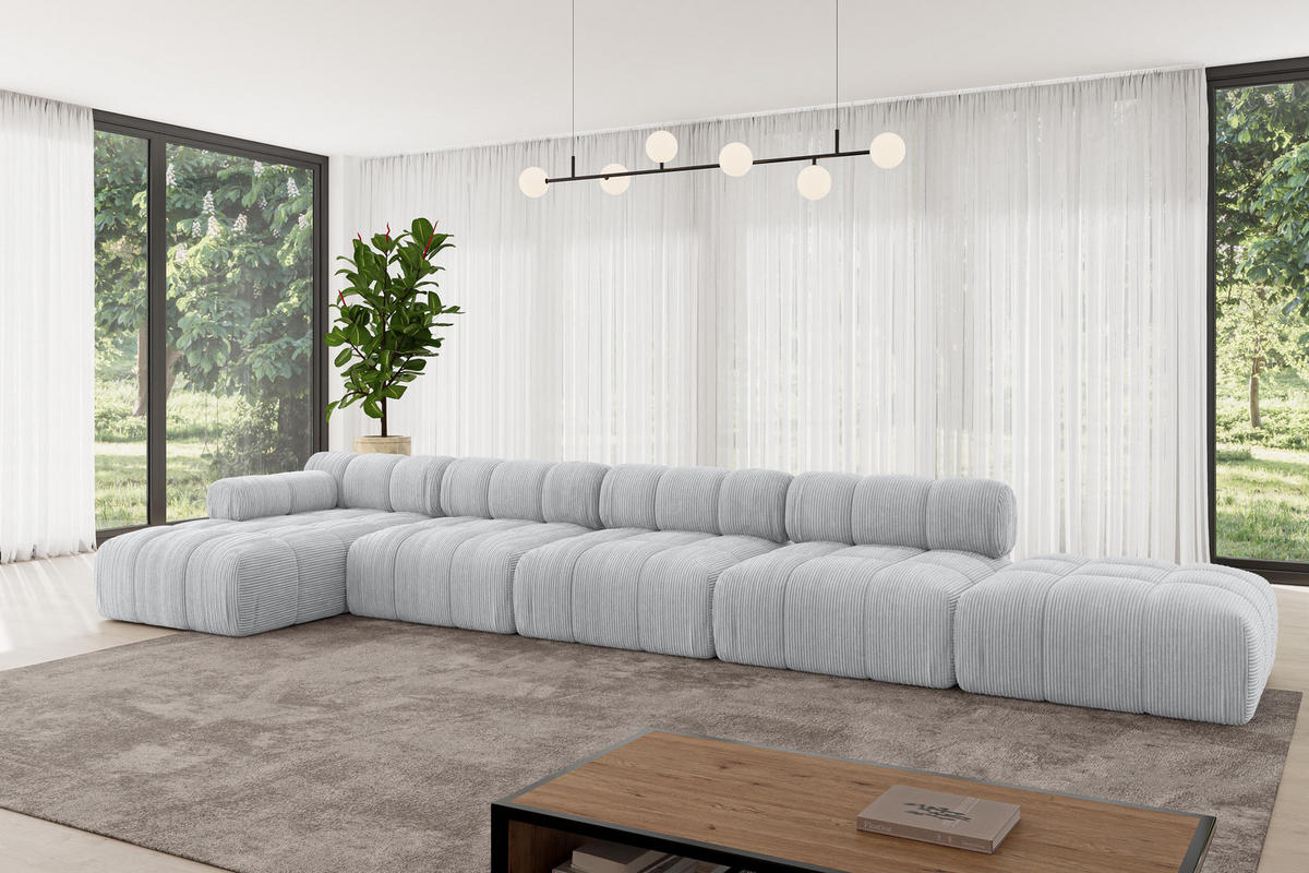 ECKSOFA modulares Sofa Lizur-L3 - 475x160x70 cm Grau Cord - Grau, Holzwerkstoff/Textil (475/160cm) - ALTDECOR