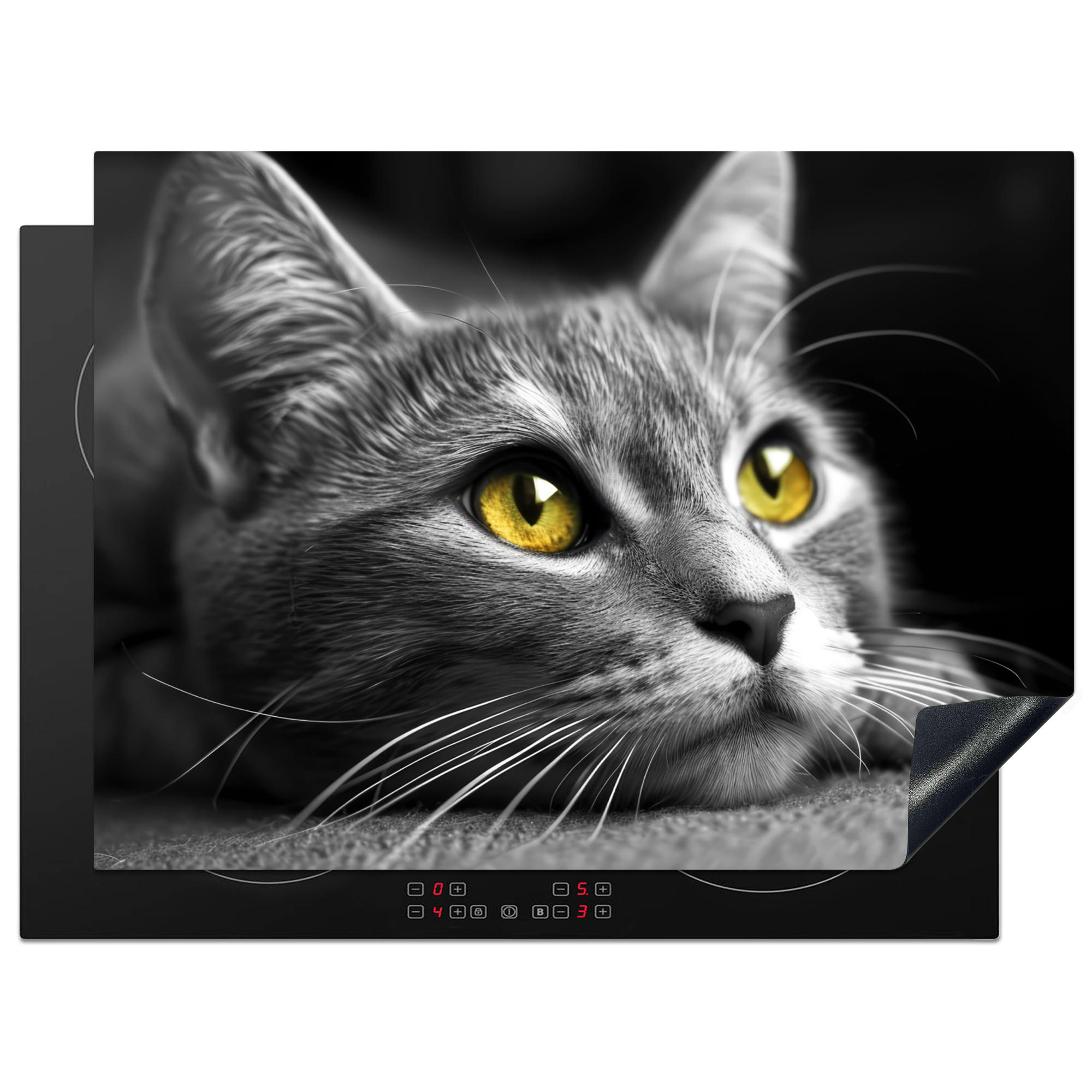 MuchoWow KRYT NA INDUKČNÍ DESKU Kočka - Grey - Zvířata - Cat 71x52 cm