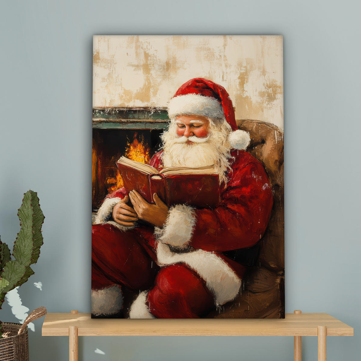 LEINWANDBILD Weihnachten - Weihnachtsmann - Winter - Open Fireside 40x60 cm - Dunkelrot, Textil (40/60cm) - MuchoWow