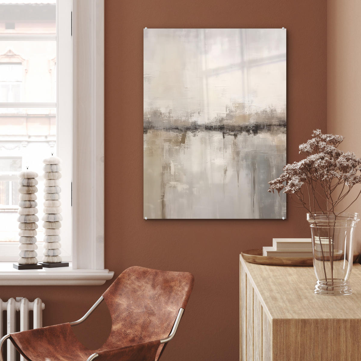 ACRYLGLASBILD Moderne Kunst - Abstrakt - Beige 60x80 cm - Beige, Glas (60/80cm) - MuchoWow
