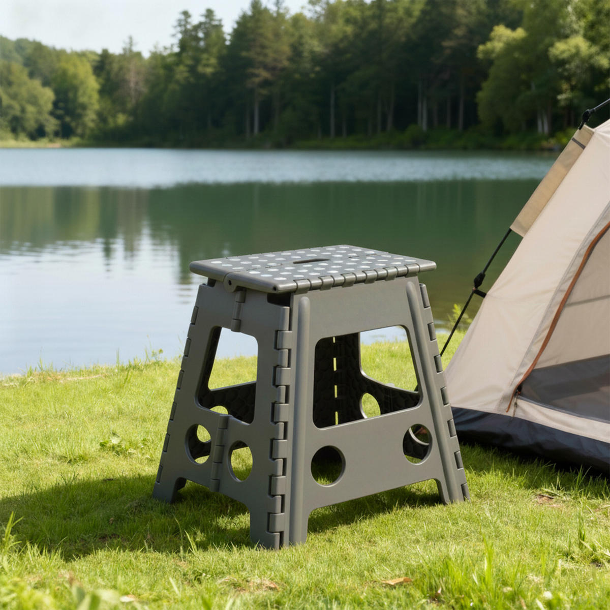 KLAPPHOCKER Hellgrau XL faltbar - Grau, Kunststoff/Textil (39/39/32cm) - Relaxdays