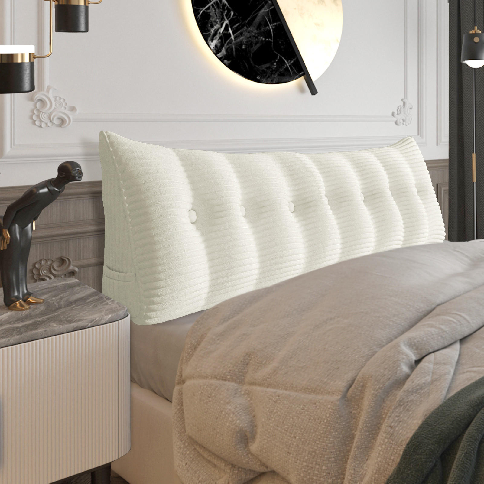 RÜCKENKISSEN für Bett Kord Weiß 200 cm - Weiß, Textil (50/200cm) - Vercart
