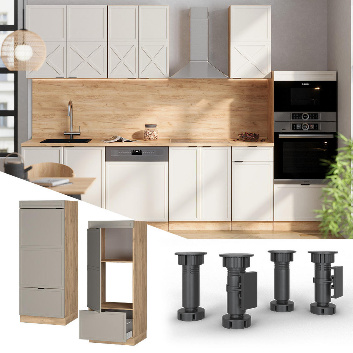 MIKROWELLENSCHRANK Fame-Line GrauBeige 60 cm - Honigeiche/Eiche Wotan, Holzwerkstoff (60/153.6/58.1cm) - Vicco