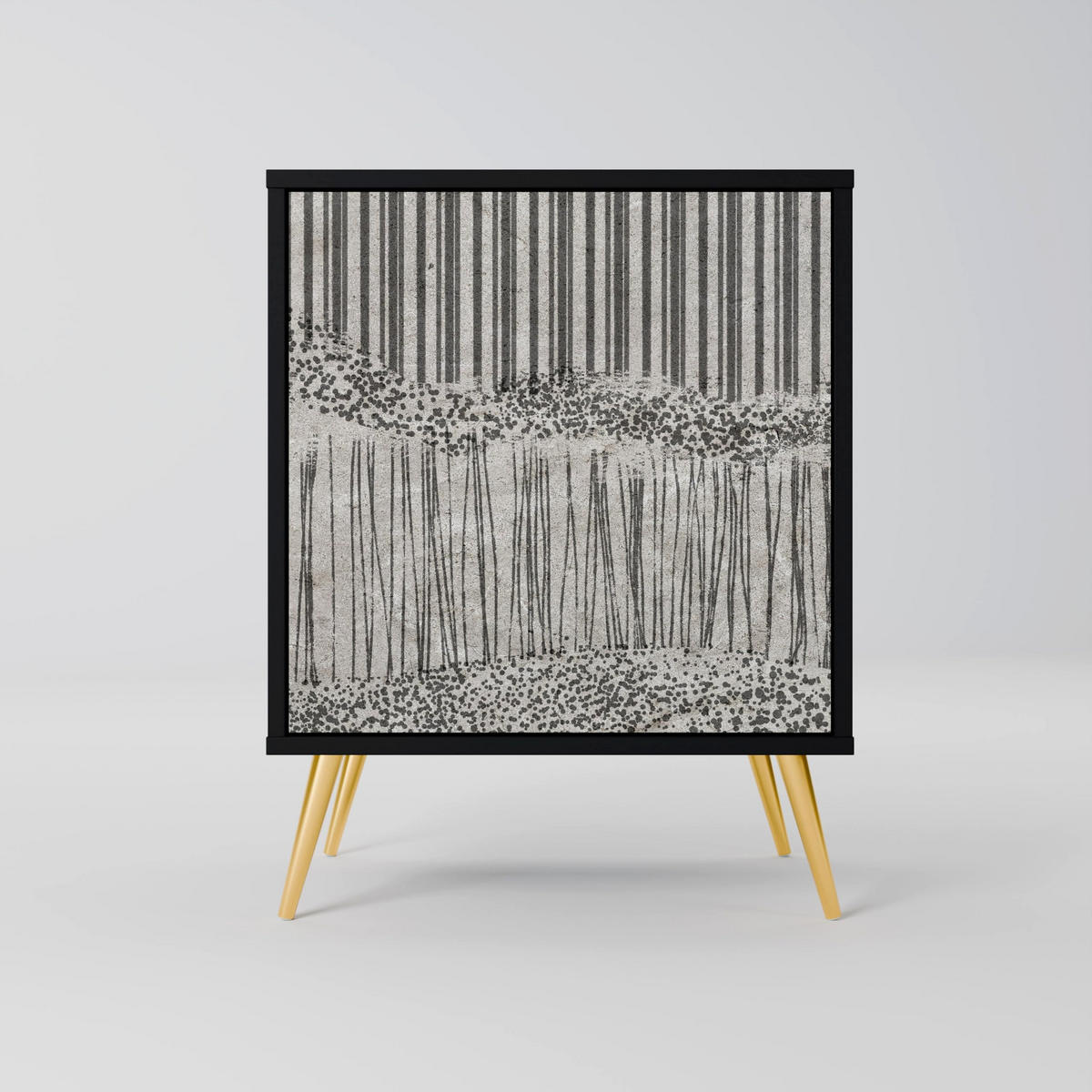 SIDEBOARD GRAIN LINES, Schwarz, 57,5x42x75,5 cm, Goldfarbene Metallfüße - Goldfarben/Multicolor, Holzwerkstoff/Metall (57.5/75.5/42cm) - SpaceRebels