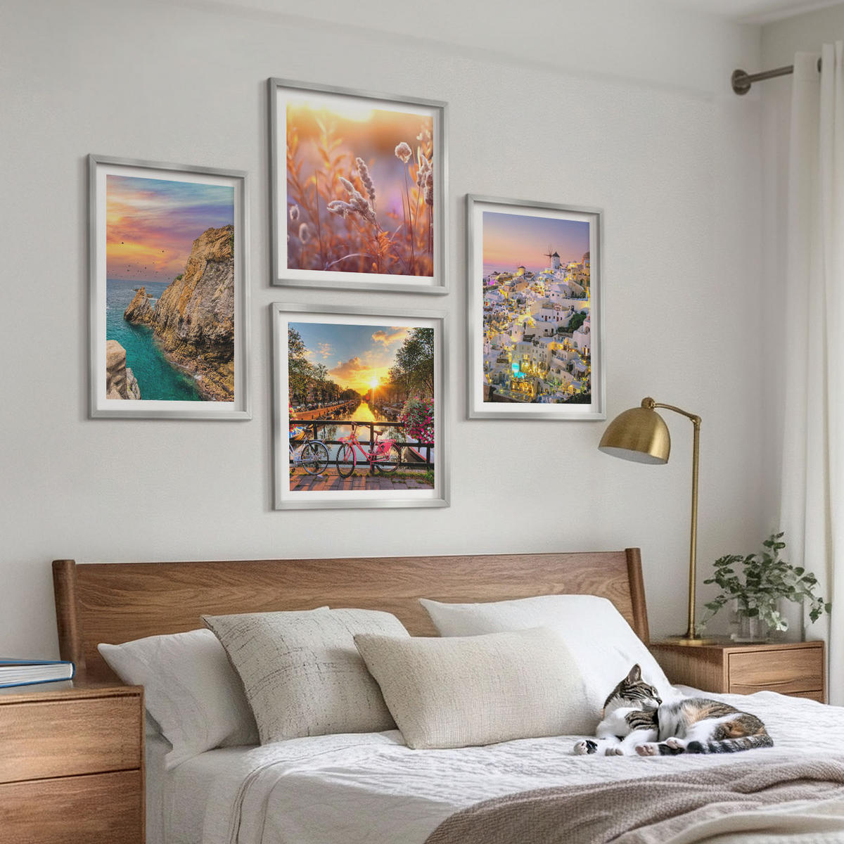 BILDER SET 4er Set - 50x50 cm & 40x60 cm Silberner Rahmen - Sonnenuntergänge am Meer - Silberfarben, Kunststoff (50/50cm) - TULUP