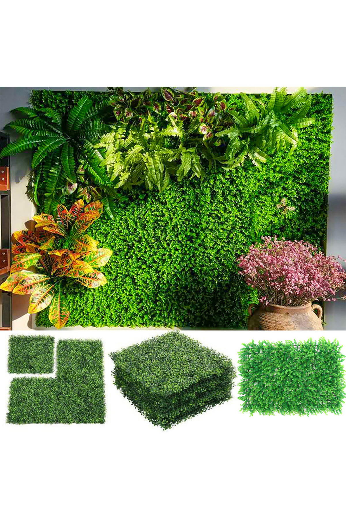 PFLANZENWAND-PANEELE 6er-set aus Kunststoff in Grün Pflegeleicht Vielseitig einsetzbar Einfach zu montieren 40 x 60 x 4 cm 1,9 kg - Grün, Kunststoff (4cm) - Livingandhome