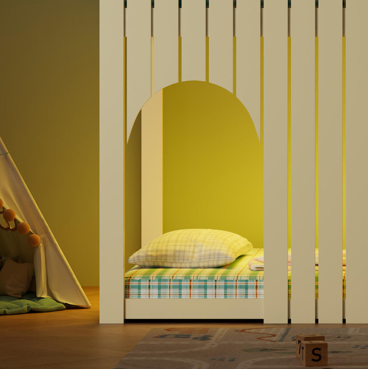 HOCHBETT Natur 90/200 cm mit LED und Leiter ohne Matratze - Naturfarben, Holz (90/200cm) - MIVRAY