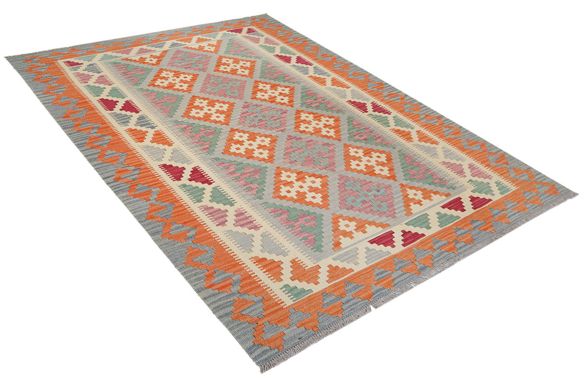 HANDWEBTEPPICH Kelim Gashgai Grau 256/182 cm Schurwolle - Grau, Textil (182/256cm) - Looma
