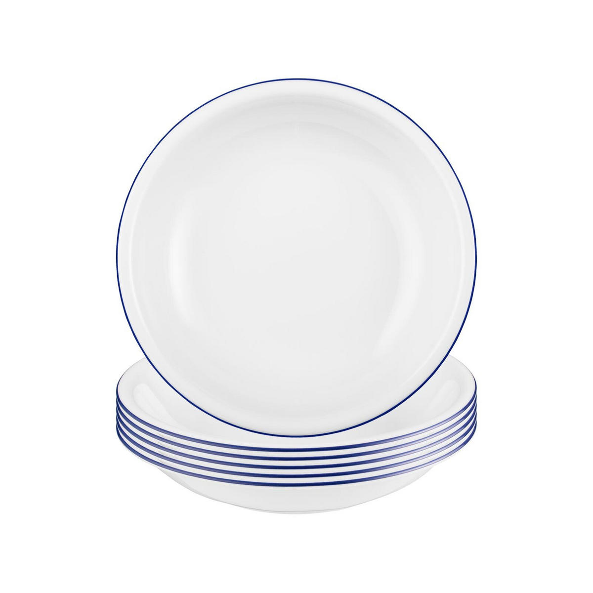 SUPPENTELLER Compact Blaurand weiß-blau ø 20,2 cm 6er Set - Blau/Weiß, Keramik (20.2cm) - Seltmann Weiden
