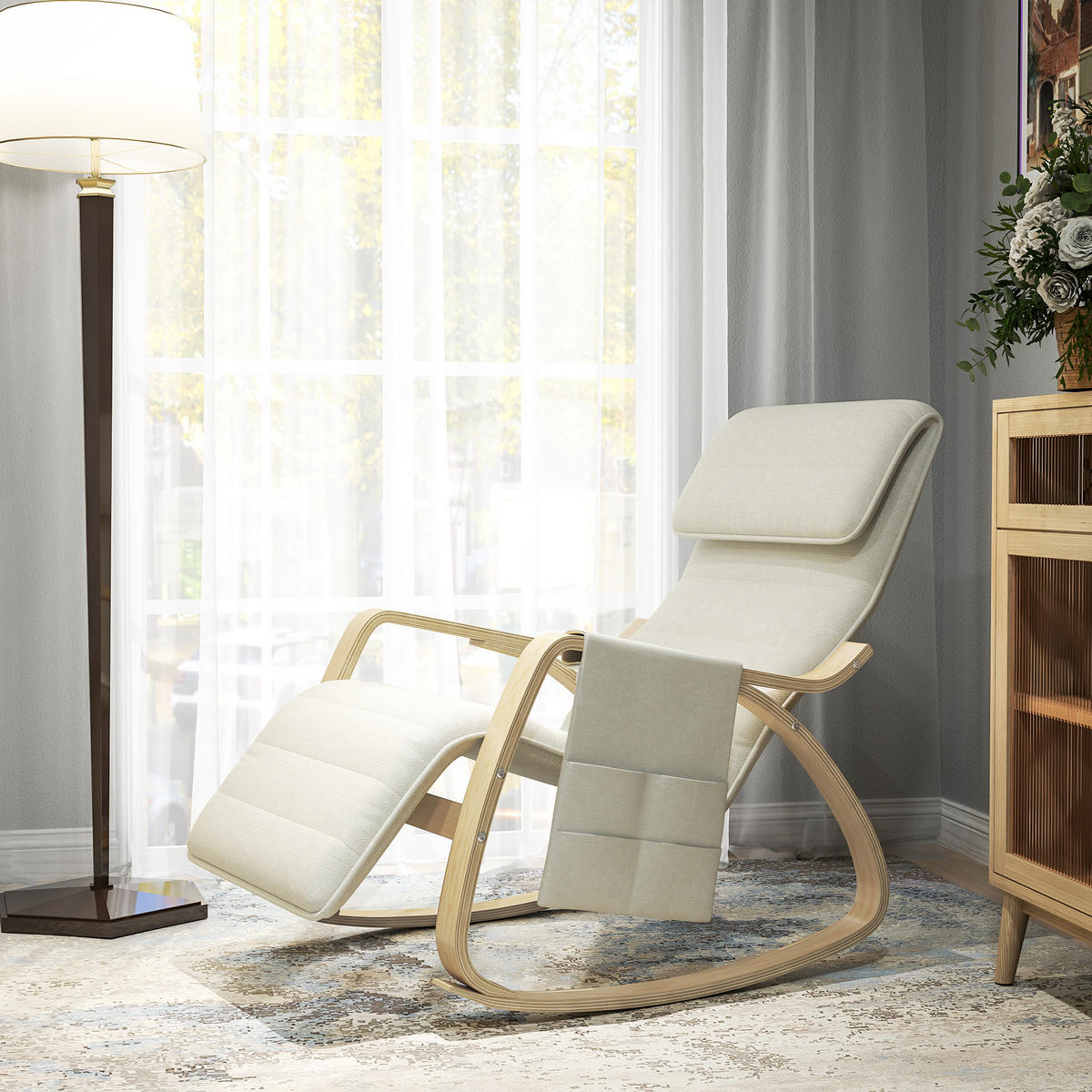SCHAUKELSTUHL DE-17385 Cremeweiß - Creme, Holz (110/91/67cm) - ComfortXL