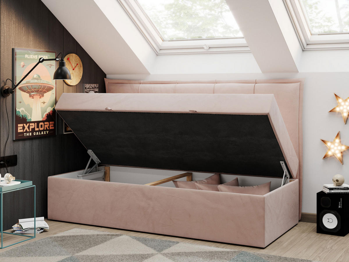 BOXBETT BANCO 90/200 Rosa Velvet - H3 - Rosa, Holz/Textil (90/200cm) - MKS