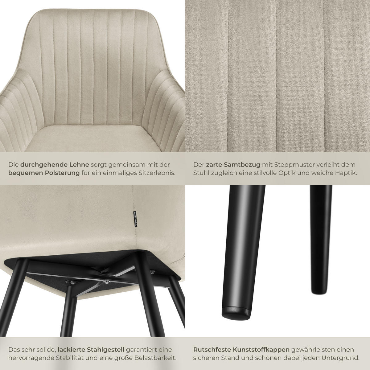 ESSZIMMERSTUHL 2er Set Marilyn 58 x 62 x 82 cm creme/schwarz - Creme/Schwarz, Metall (58/82/62cm) - tectake