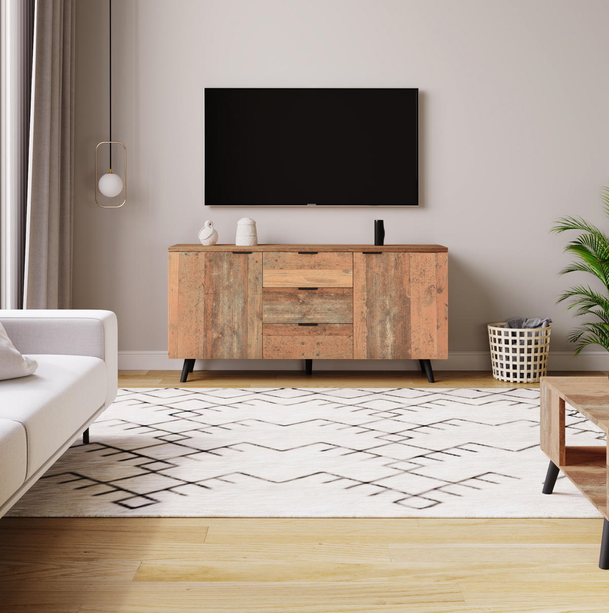 SIDEBOARD 140/35/70 cm in Antikbraun mit 3 Schubladen und verstellbaren Einlegeböden - Dunkelbraun, Holzwerkstoff (140/70/35cm) - Flora Grace