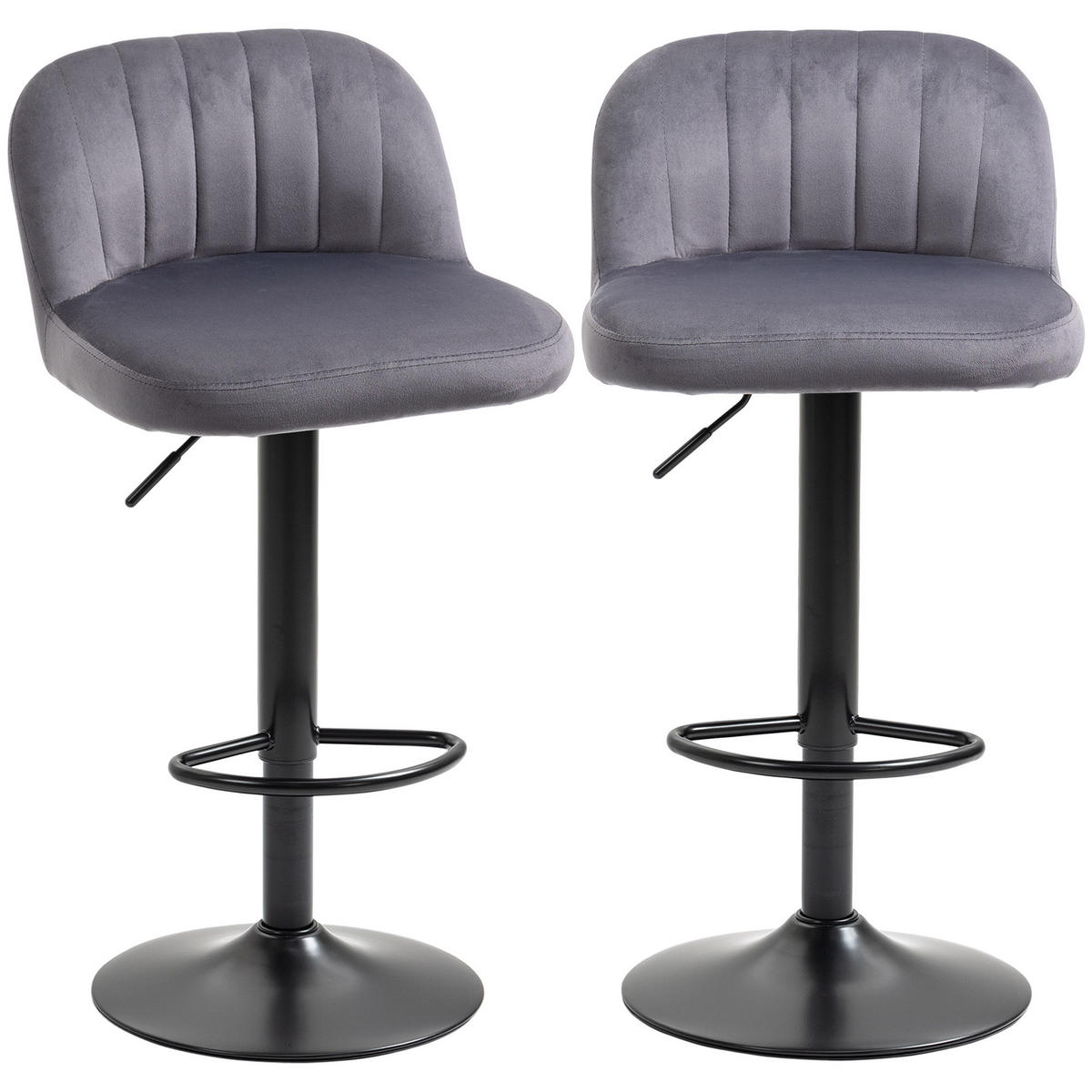 BARHOCKER 2er-Set DE-14823 höhenverstellbar & schwenkbar mit Fußstütze Grau - Grau, Metall (45/101/43cm) - ComfortXL
