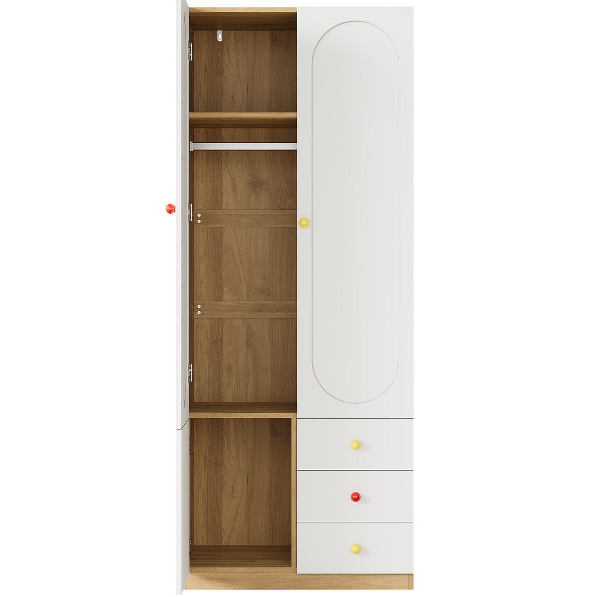 KLEIDERSCHRANK aus MDF 160x45x200 cm Weiß mit 2 Türen, 3 Schubladen, Kleiderstange und Anti-Kipp-Schutz - Weiß, Holzwerkstoff (160/200/45cm) - Modfu
