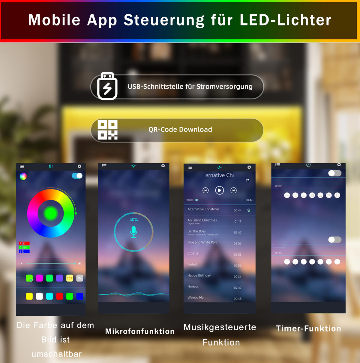 BUFFETSCHRANK aus MDF 140x38,5x180 cm Schwarz mit RGB-LED, Glastüren und 4 Schubladen - Schwarz, Holzwerkstoff (140/180/38.5cm) - IVMEU