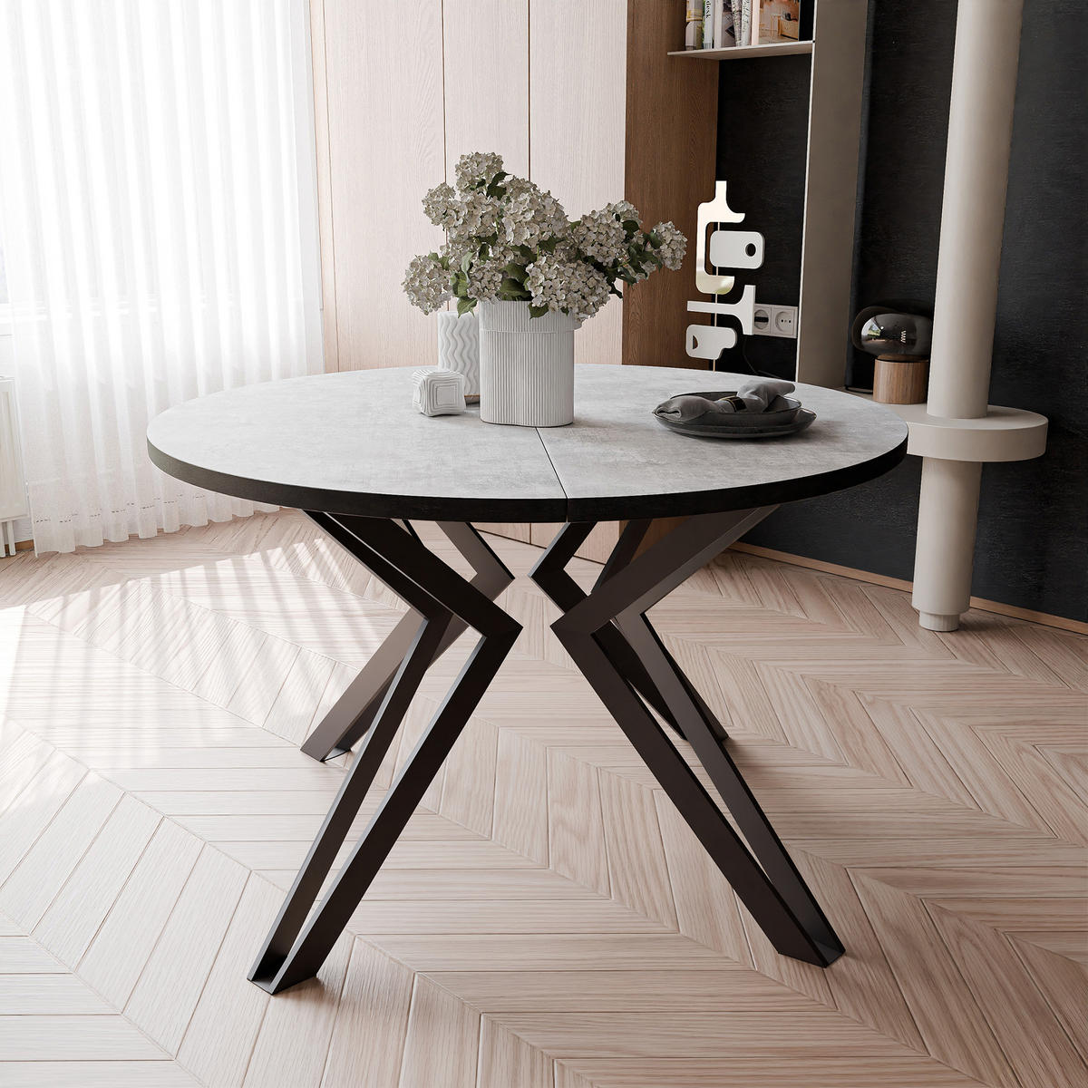 ESSTISCH ausziehbar aus MDF, Grau - Schwarz/Grau, Holzwerkstoff (100/100/76cm) - Idohome